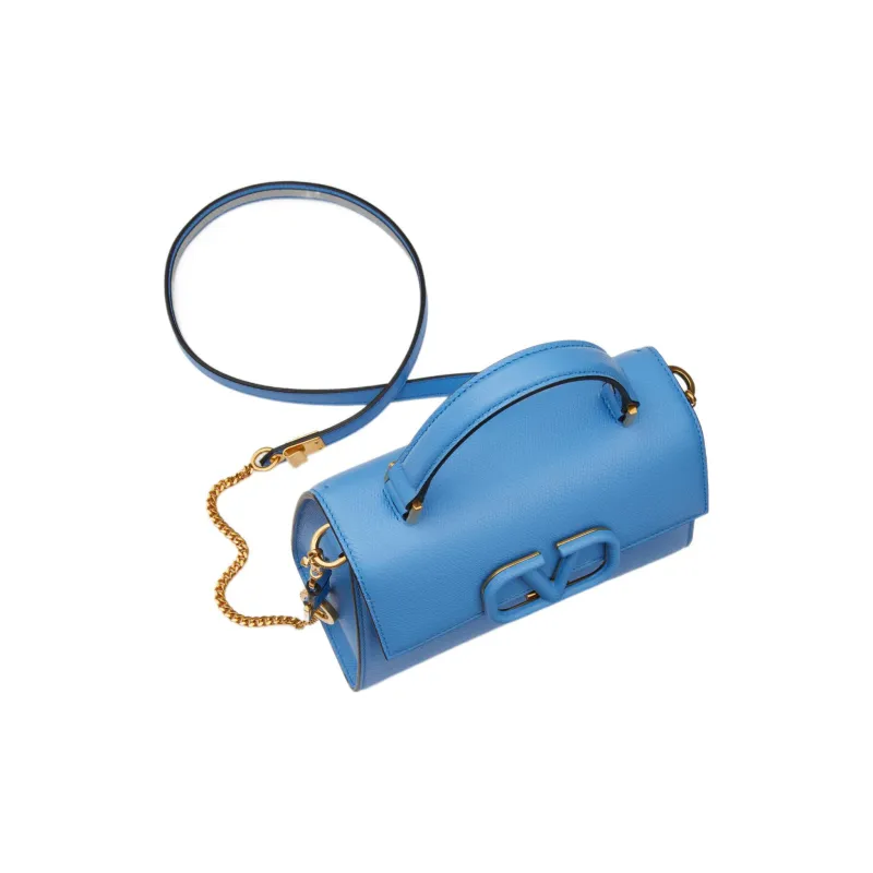 Valentino VSLING Textured Calfskin Shoulder Bag Crossbody Bag Handbag Small Size Women's Blue-3
