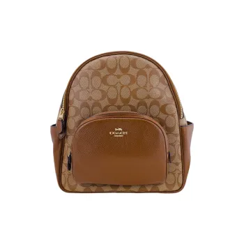 COACH Court Coated Canvas With Refined Pebbled Leather Backpack Medium Size Women's Brown Monogram