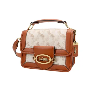 COACH Hero Cow Leather Handbag, Shoulder Bag, Crossbody Bag Small Size Women's Caramel Brown & White