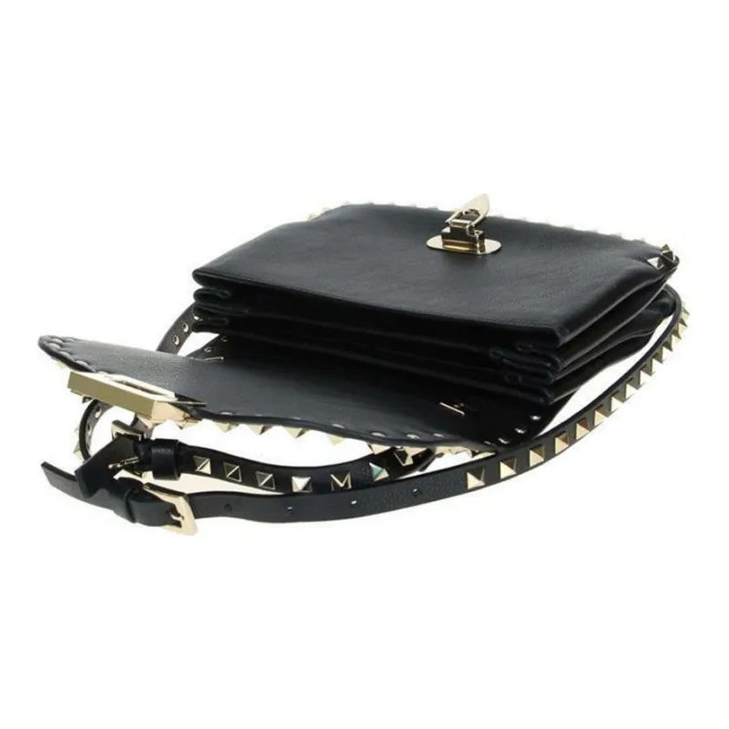 Valentino Leather Saddle Bag Shoulder Bag Crossbody Bag Regular Women's Black Gold-5