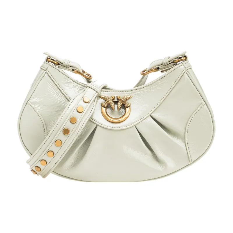 PINKO Sheepskin With Patent Leather Crescent Bag, Shoulder Bag, Crossbody Bag Women's Grass Green-0