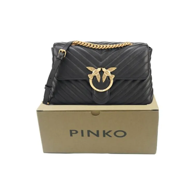 PINKO Puff Sheepskin With Cow Leather Swallow Bag, Shoulder Bag, Crossbody Bag Women's Black-3