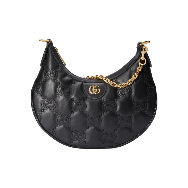 GUCCI GG Matelassé Leather Crescent Moon Bag Shoulder Bag Crossbody Bag Women's Black-0