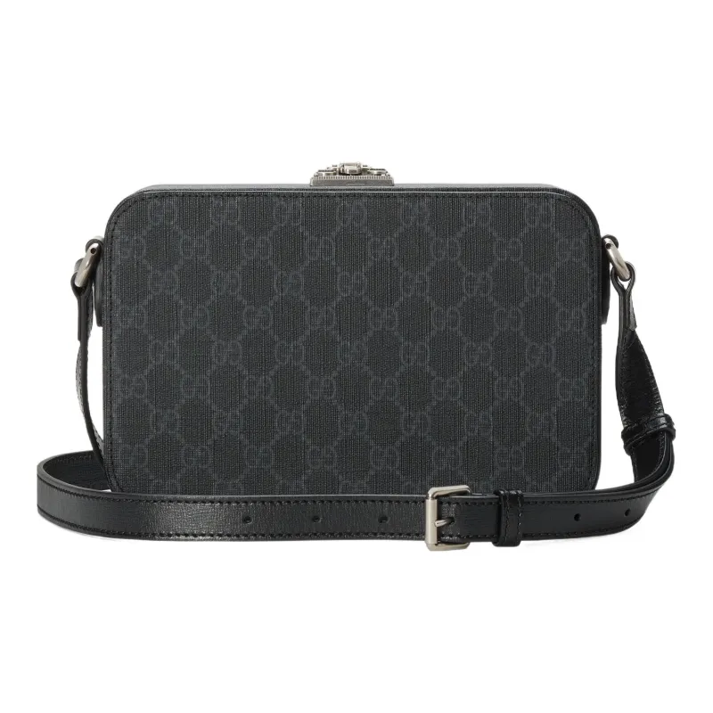 GUCCI Canvas With Leather Messenger Bag, Shoulder Bag, Crossbody Bag Men's Black-2