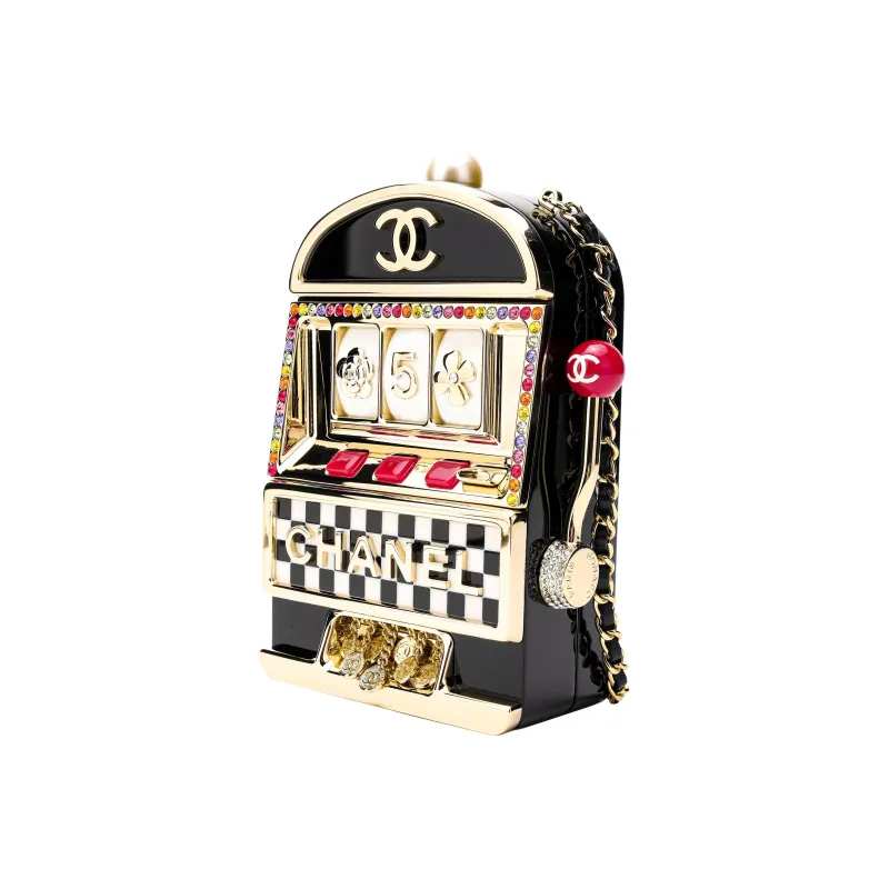 CHANEL 23C Early Spring Resin With Rhinestone Chain Bag, Evening Bag, Crossbody Bag Women's Black & Gold-1
