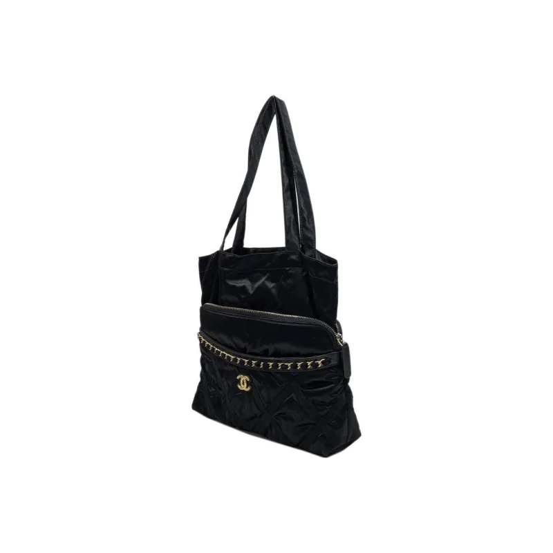 CHANEL Satin Tote Bag, Shopping Bag, Clutch, One Shoulder Handbag Tubas Unisex Black-3