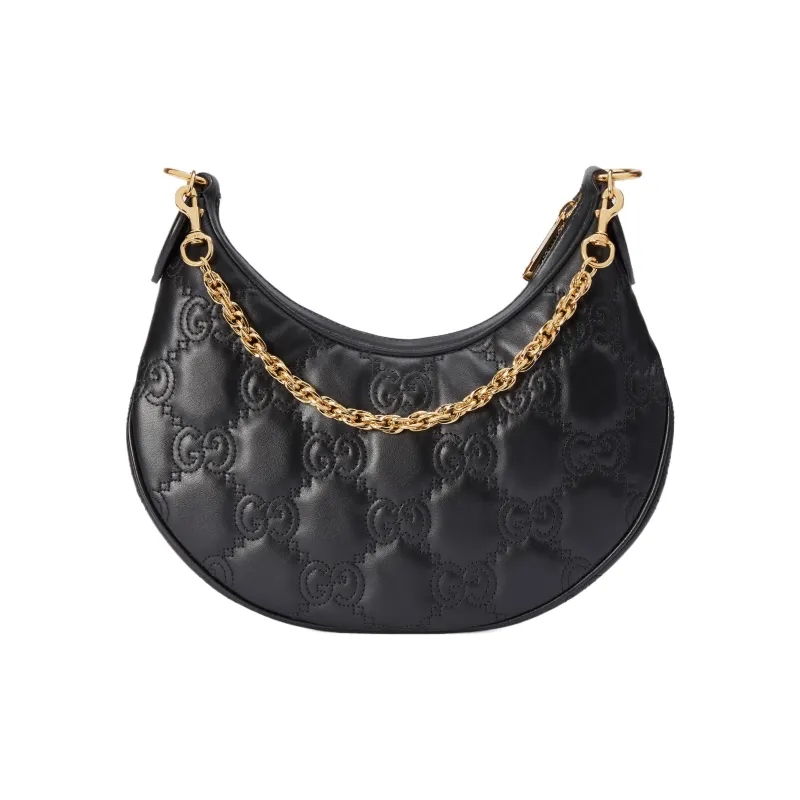 GUCCI GG Matelassé Leather Crescent Moon Bag Shoulder Bag Crossbody Bag Women's Black-5