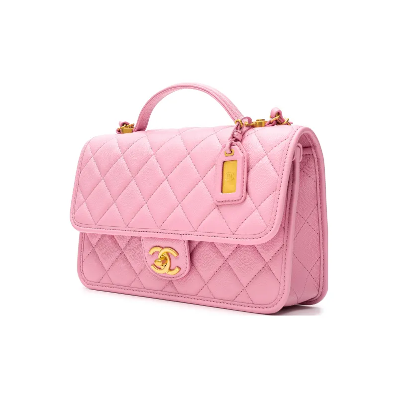 CHANEL Grain Embossed Cow Leather Tofu Bag Messenger Bag Handbag, Shoulder Bag, Crossbody Bag Women's Pink-1