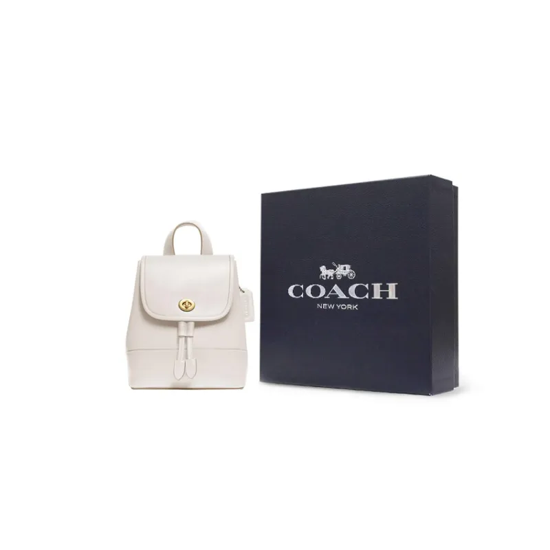 COACH Turnlock Leather Backpack Small Size Women's White-3