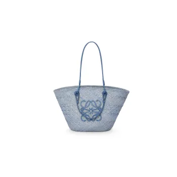 LOEWE Iracap Palm Fiber With Cow Leather Handbag, Shoulder Bag Women's Denim Blue