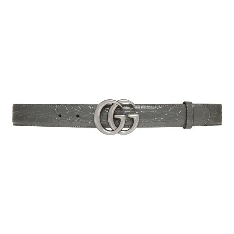 GUCCI Leather Belts Men's Gray Width 3CM-0
