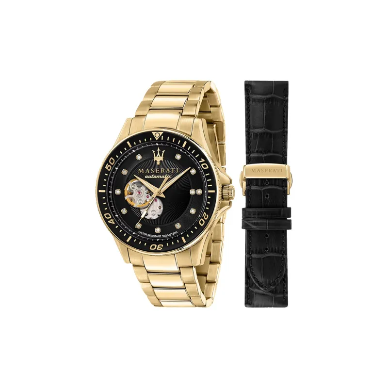 Maserati Wrist Watch Mechanical Movement Stainless Steel Watchband 44mm Black Dial Men's Watches-0