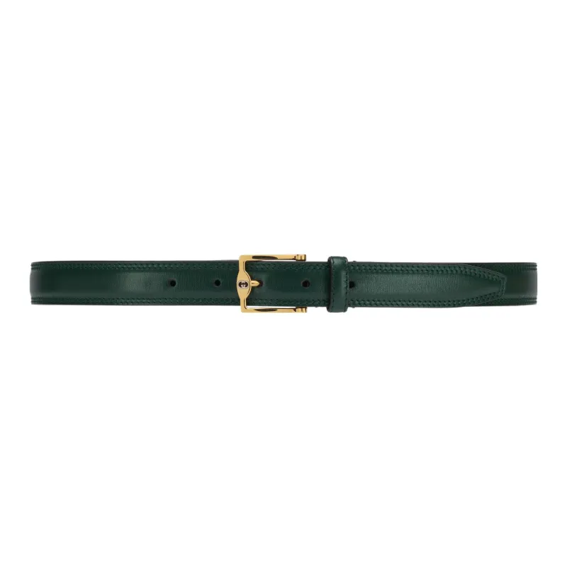 GUCCI Classic Double G Logo Comfortable Pin Buckle Leather Belts Men's Dark Green Width: 2.5CM-0