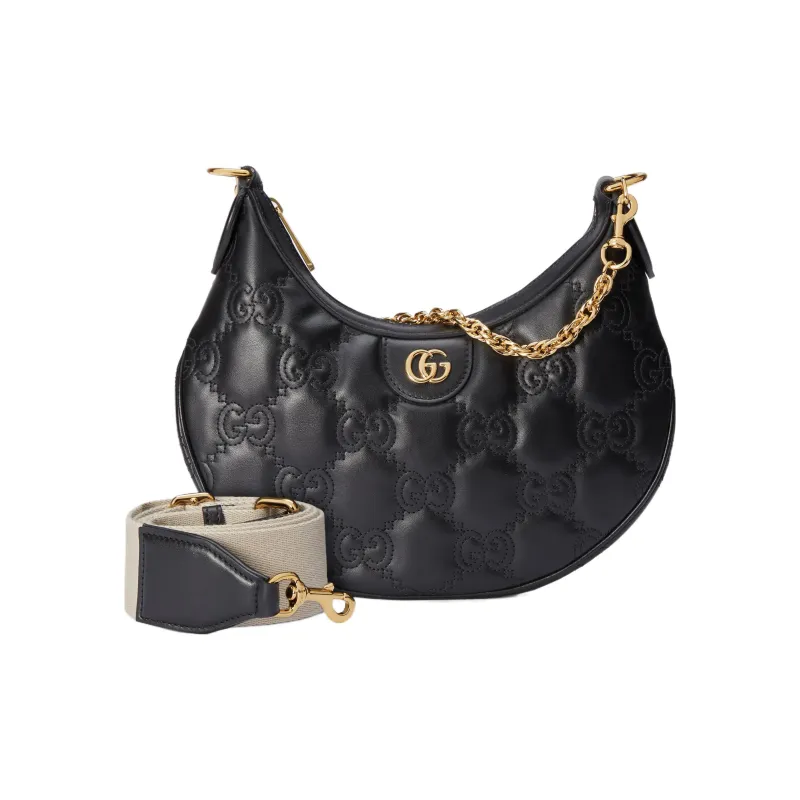 GUCCI GG Matelassé Leather Crescent Moon Bag Shoulder Bag Crossbody Bag Women's Black-1
