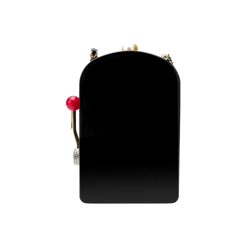 CHANEL 23C Early Spring Resin With Rhinestone Chain Bag, Evening Bag, Crossbody Bag Women's Black & Gold-2