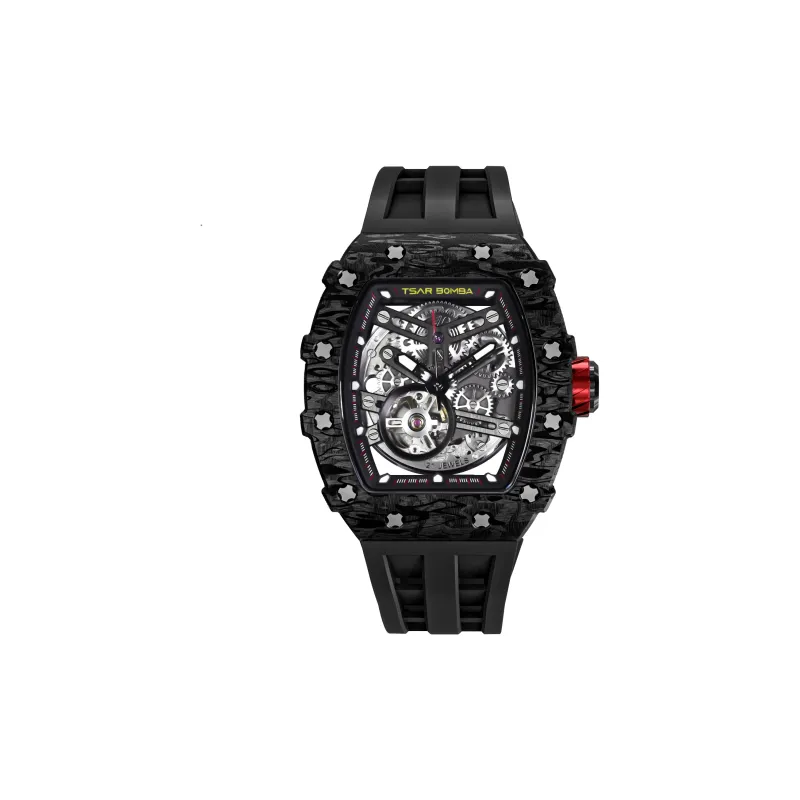 TSAR BOMBA Automatic Mechanical Movement Silicone Strap Watch Men's Watches Black Dial-2