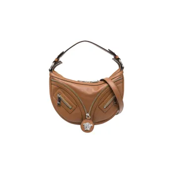 VERSACE Cow Leather HOBO Crescent Bag Handbag Shoulder Bag Small Size Women's Brown