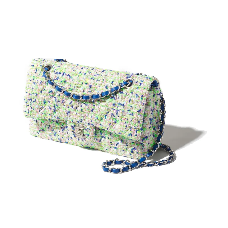 CHANEL 23P Spring And Summer Classic Flap CF Tweed Flap Bag, Crossbody Bag, Shoulder Bag Mini Women's Blue/Green-1
