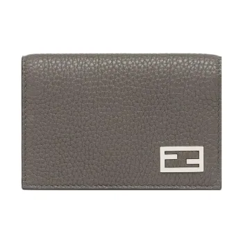 FENDI Leather Card Holder With Card Slots Men's Gray