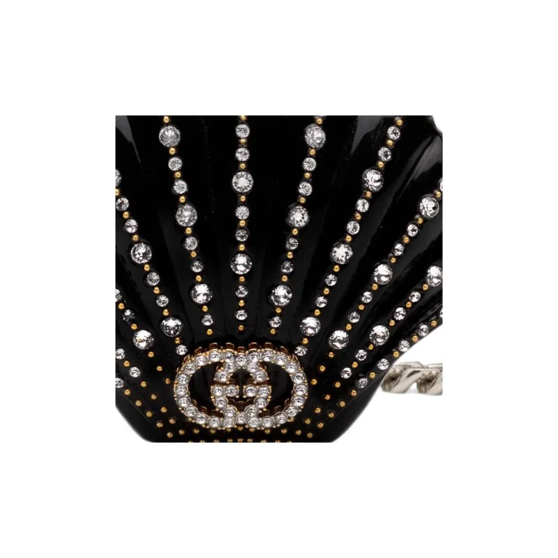 GUCCI Crystal Binding Eveningwear One Shoulder Crossbody Clutch Women's Black-8