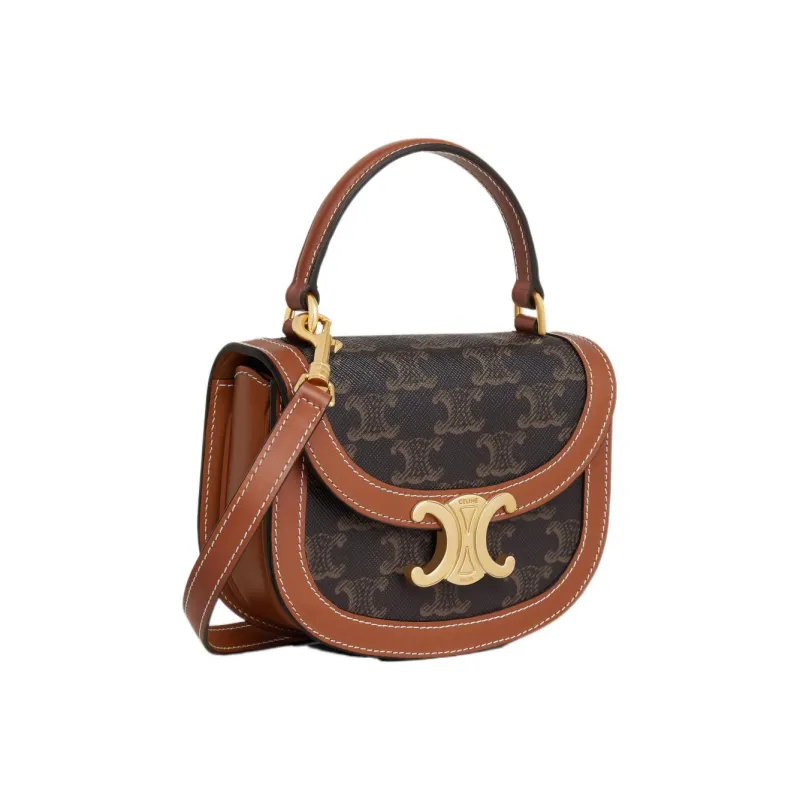 CELINE BesaceTriomphe Cow Leather Shoulder Bag Crossbody Bag Handbag Regular Women's Tawny-1
