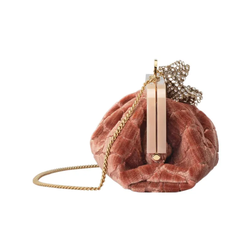 GUCCI Velvet Jacquard One Shoulder Crossbody Clutches Women's Pink-2