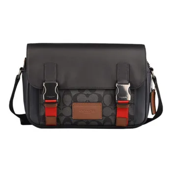 COACH Track Canvas With Leather Laptop Bag, Briefcase, Shoulder Bag, Crossbody Bag Small Size Men's Black & Blue