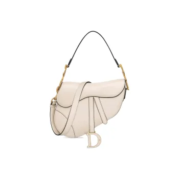 DIOR Smooth Calf Leather Saddle Bag Shoulder Bag Crossbody Bag Handbag Regular Women's Gray White