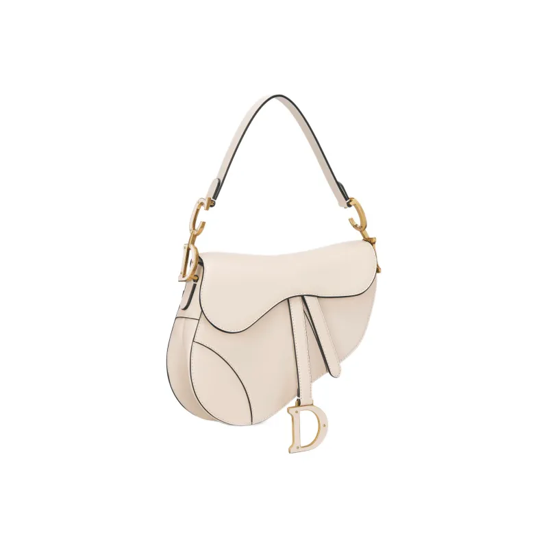 DIOR Smooth Calf Leather Saddle Bag Shoulder Bag Crossbody Bag Handbag Regular Women's Gray White-1