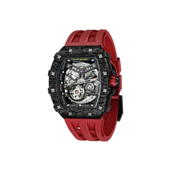 TSAR BOMBA Automatic Mechanical Movement Silicone Strap Watch Men's Watches Black Dial
