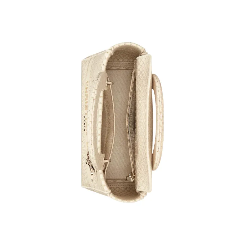 DIOR Lady D-Lite Gold Diamond Embroidery Dior Bag Shoulder Bag Crossbody Bag Handbag Medium Size Women's Beige-2