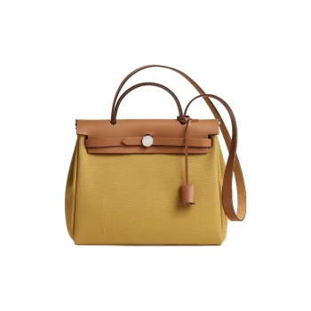 HERMES Herbag Zip Retoturne Canvas With Hunter Cow Leather Handbag Shoulder Bag Crossbody Bag Women's AP Yellow