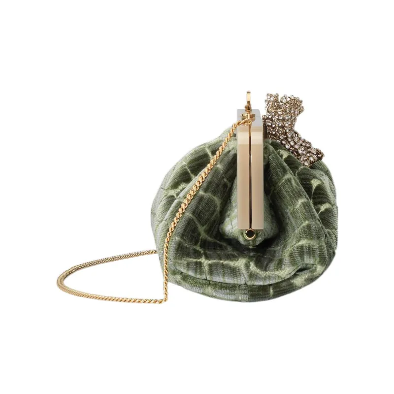 GUCCI Velvet Jacquard One Shoulder Crossbody Clutches Women's Green-2