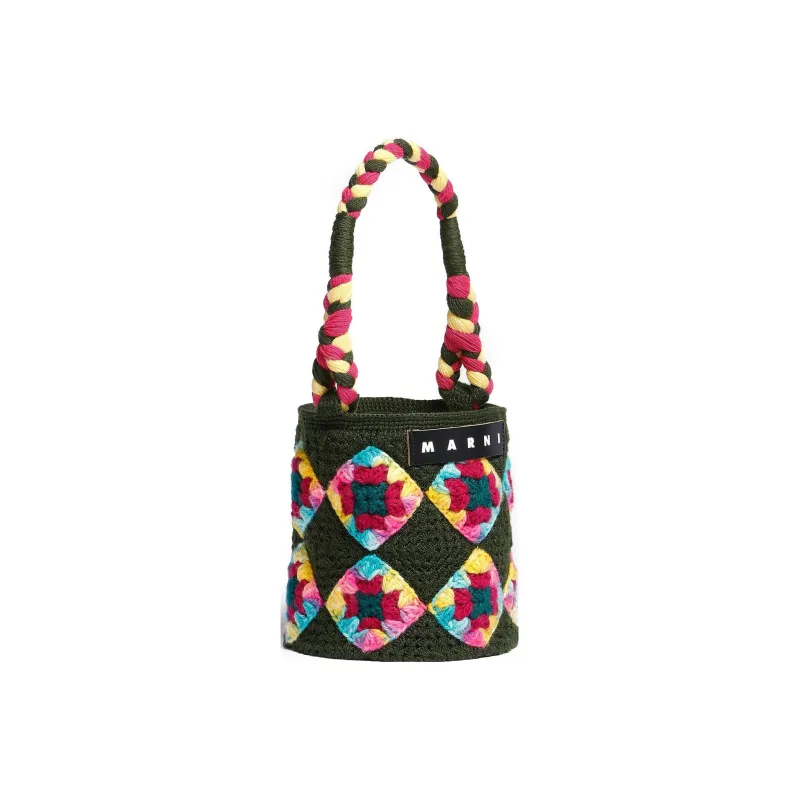 MARNI Wool Basket Bag Handbag Small Size Women's Forest Green-1