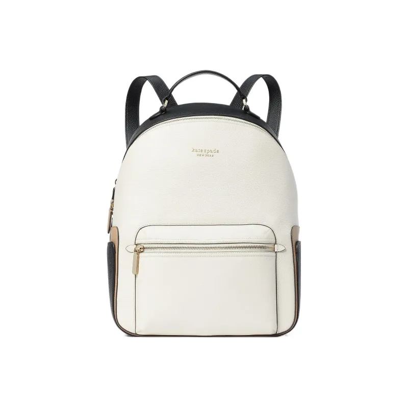 Kate Spade Hudson Leather Backpack Large Size Women's White & Black-0