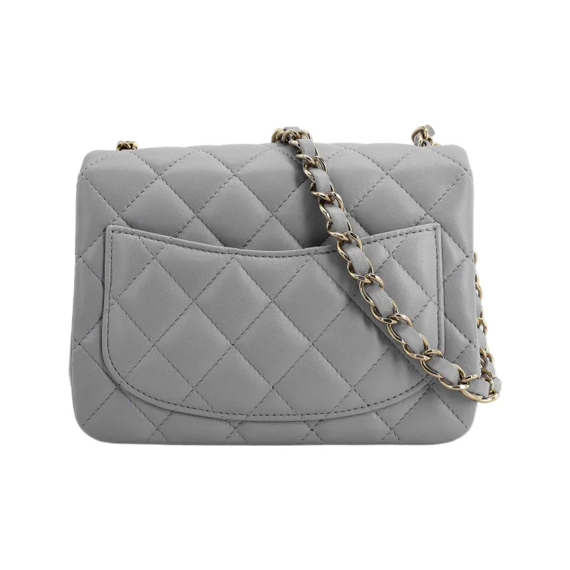 CHANEL Classic Flap CF Lambskin Shoulder Bag, Crossbody Bag Mini Women's Silverware Gray-2
