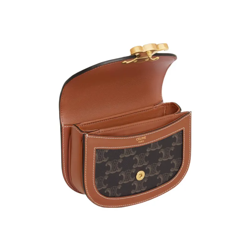 CELINE BesaceTriomphe Cow Leather Shoulder Bag Crossbody Bag Handbag Regular Women's Tawny-2