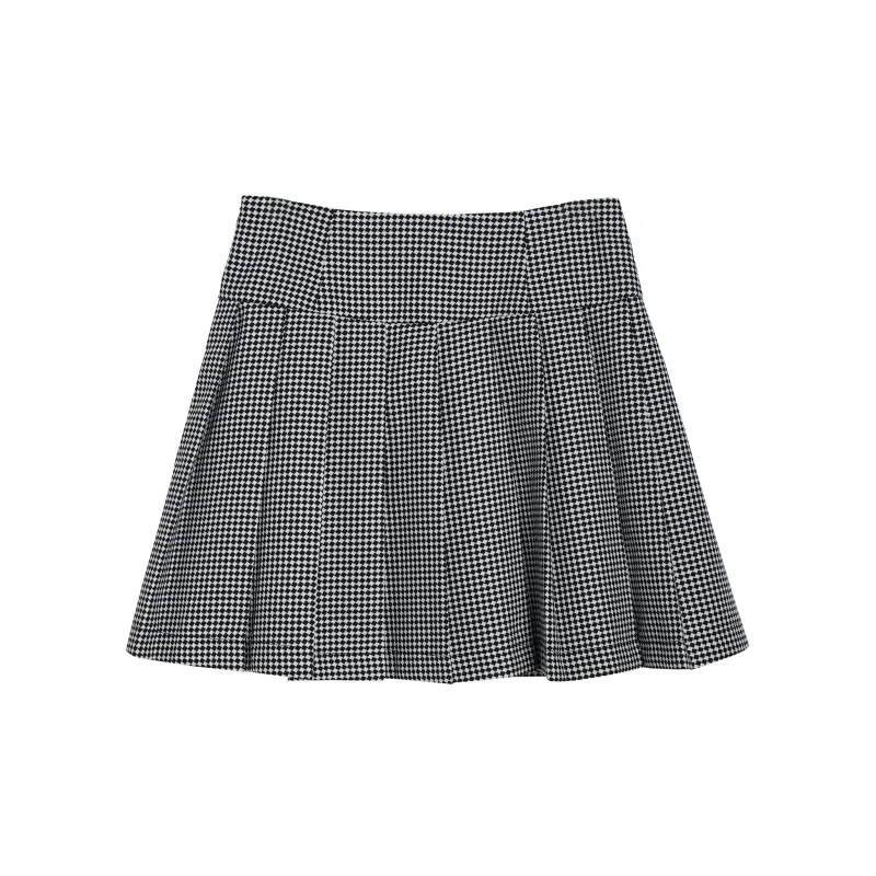 Fstudio Casual Short Skirts Women's Black White Plaid-1