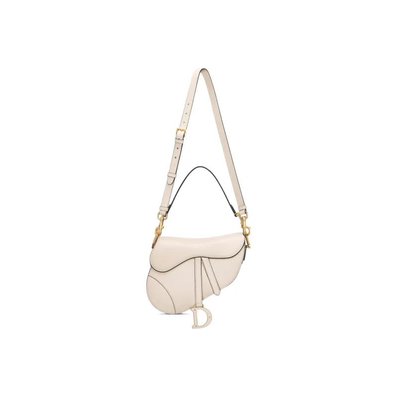DIOR Smooth Calf Leather Saddle Bag Shoulder Bag Crossbody Bag Handbag Regular Women's Gray White-3