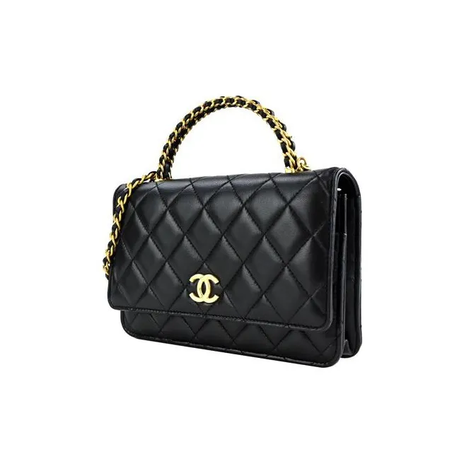 CHANEL Sheepskin And Gold Metal Kelly Handbag, Shoulder Bag, Crossbody Bag, Wallet Women's Black-2