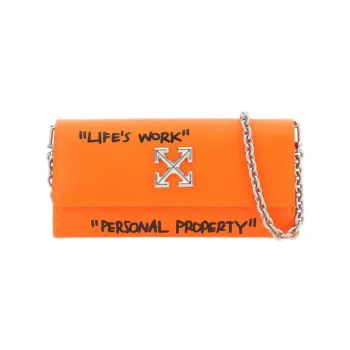 OFF-WHITE Leather Shoulder Bag Crossbody Bag Wallets Women's Orange