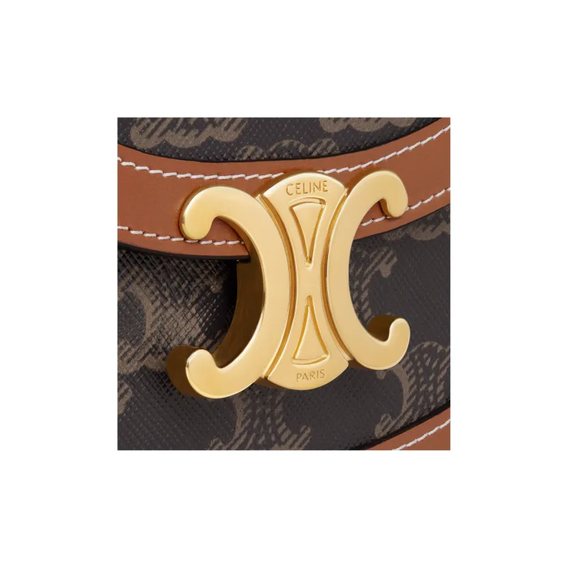 CELINE BesaceTriomphe Cow Leather Shoulder Bag Crossbody Bag Handbag Regular Women's Tawny-4