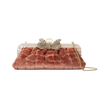 GUCCI Velvet Jacquard One Shoulder Crossbody Clutches Women's Pink