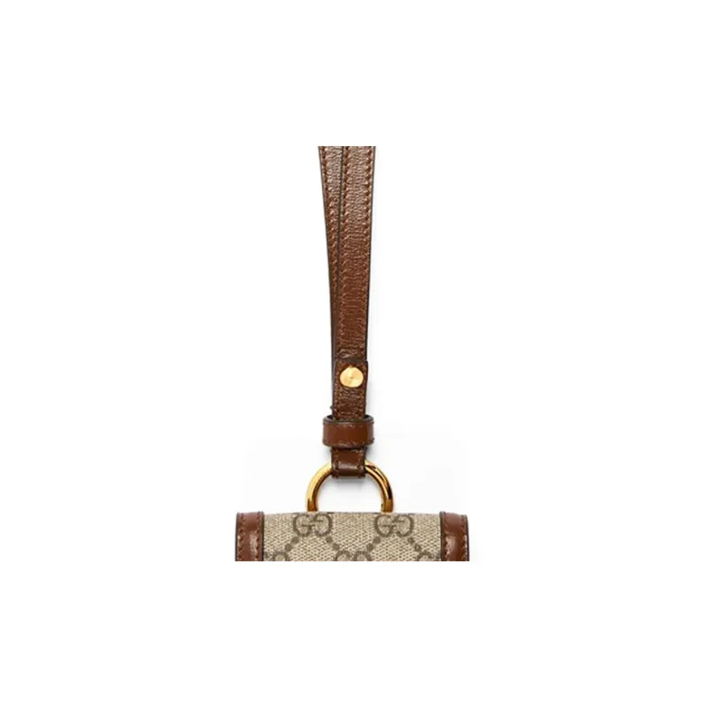 GUCCI Canvas With Leather Airpods Protective Cover Necklace Pouch Earphone Case Unisex Ebony/Brown-4