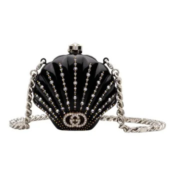 GUCCI Crystal Binding Eveningwear One Shoulder Crossbody Clutch Women's Black