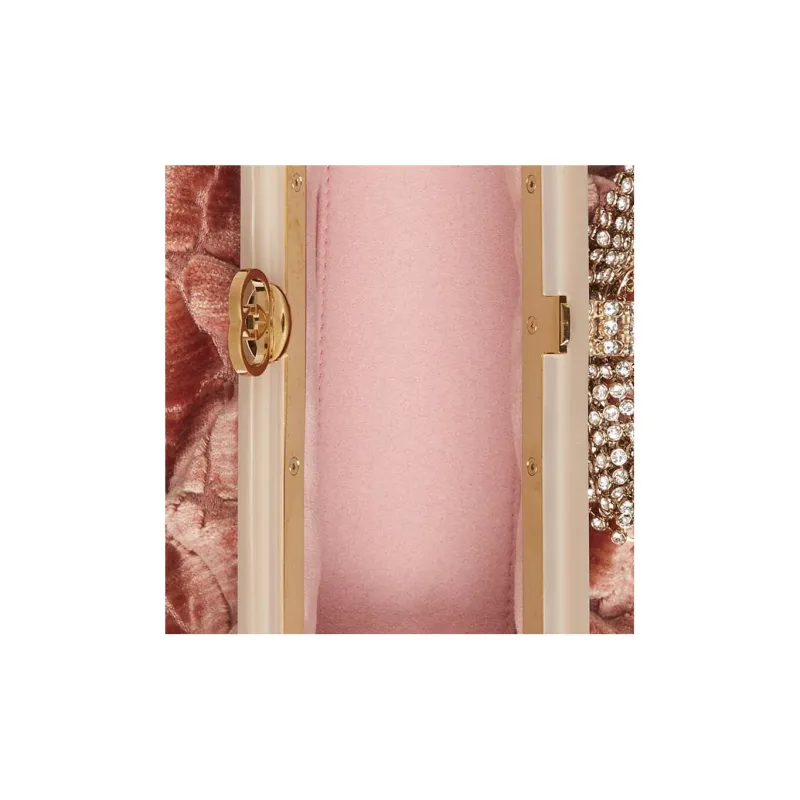 GUCCI Velvet Jacquard One Shoulder Crossbody Clutches Women's Pink-7