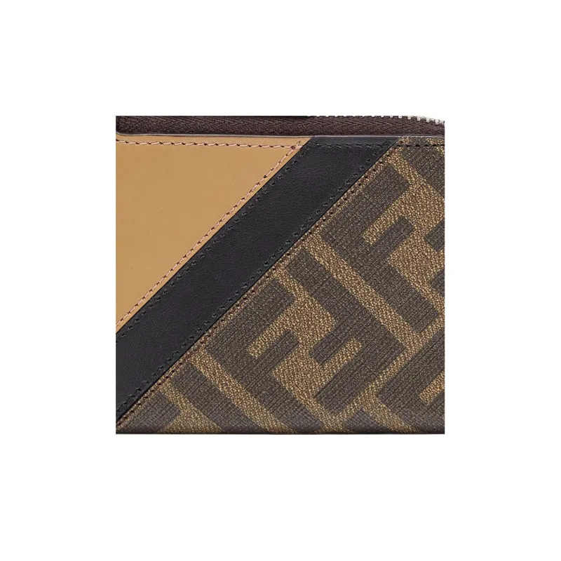 FENDI Leather Coin Purse Card Holder, Men's Men's Brown-5