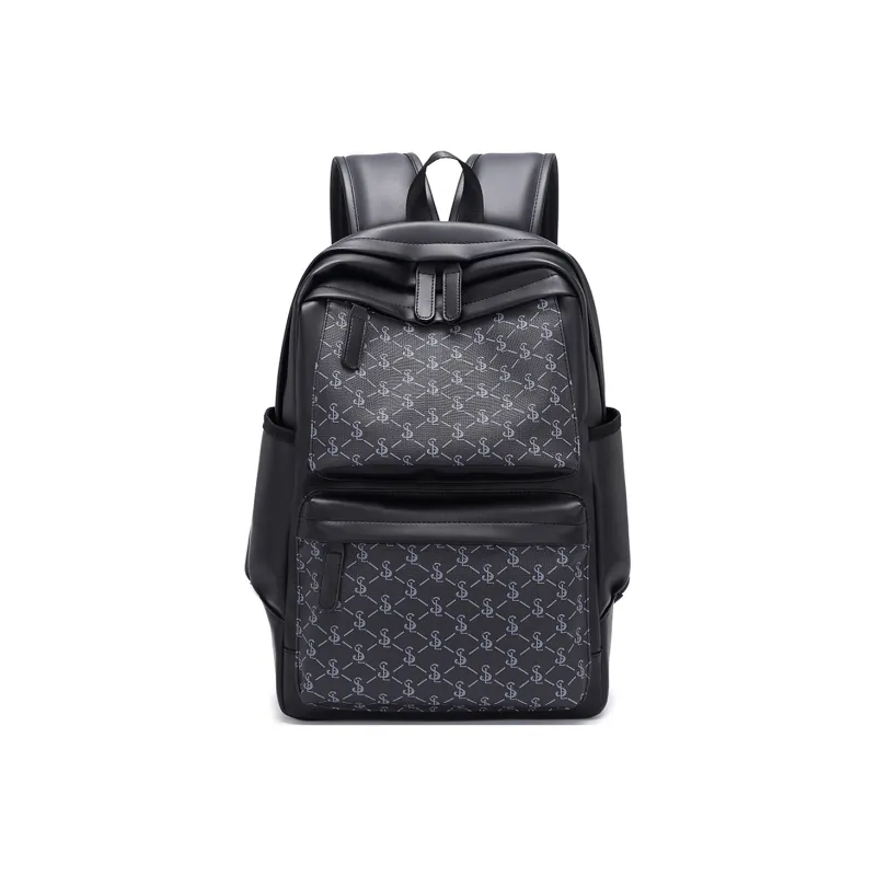 Slazenger Soft Leather Backpack Regular Unisex Pattern Black-1