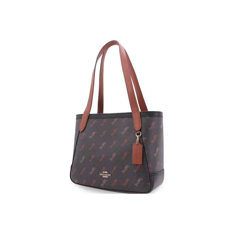 COACH Coated Canvas With Leather Tote Bag, Shopping Bag, Handbag, Shoulder Bag Women's Dark Brown-1