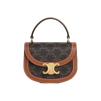 CELINE BesaceTriomphe Cow Leather Shoulder Bag Crossbody Bag Handbag Regular Women's Tawny